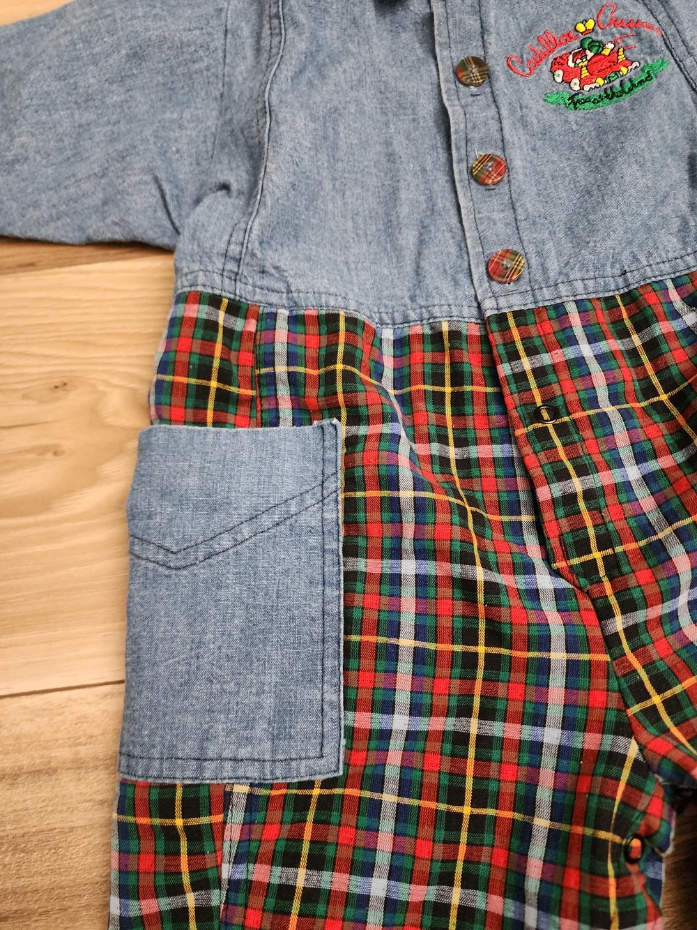 Vintage Mufflings 18M Baby Romper Cadillac Cruisin Portland Plaid One Piece